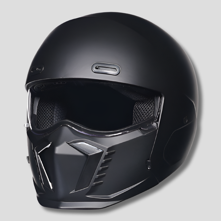 Gray modular motorcycle helmet, full face design with easy-open chin bar for versatile rider gear.