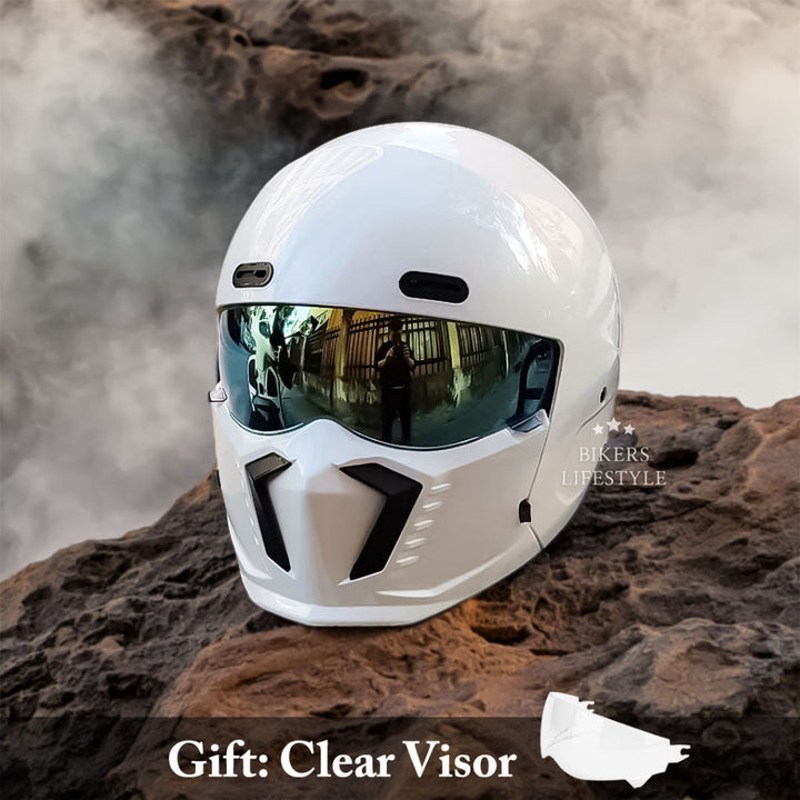 Unisex full face modular motorcycle helmet featuring a vibrant rainbow lens and matte black finish.