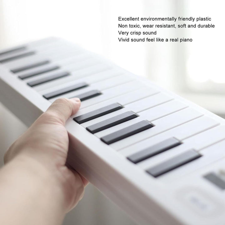 Beginner learning on a 61-key Meliora digital piano, highlighting its user-friendly features.