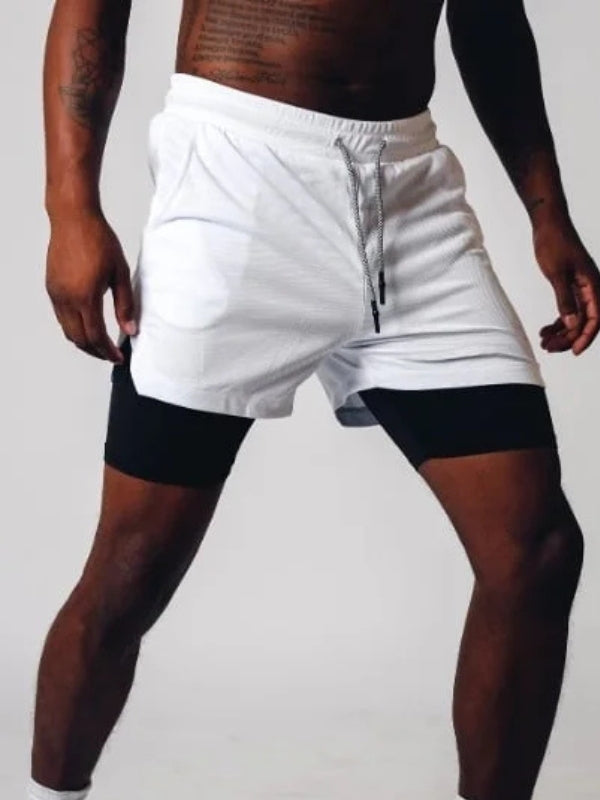 Stylish men's 2-in-1 gym shorts in a vibrant color for summer sportswear.