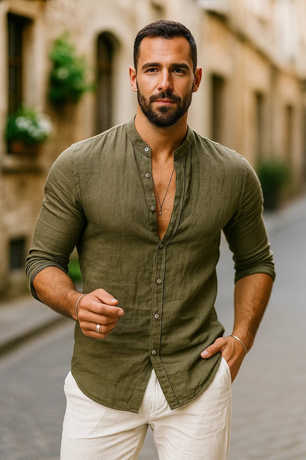 Stylish men's 3/4 sleeve casual shirt, great for spring & summer fashion. Effortless, relaxed fit everyday look.