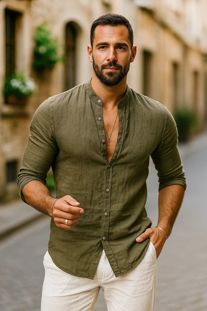 Stylish men's 3/4 sleeve casual shirt, great for spring & summer fashion. Effortless, relaxed fit everyday look.
