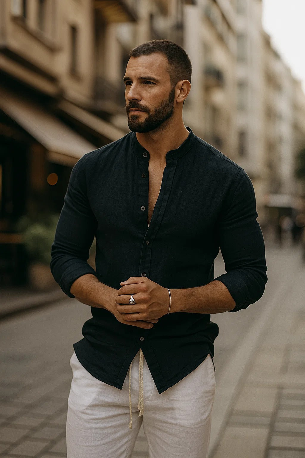 Men's 3/4 sleeve summer shirt. Effortless casual style, comfy relaxed fit for everyday men's fashion.