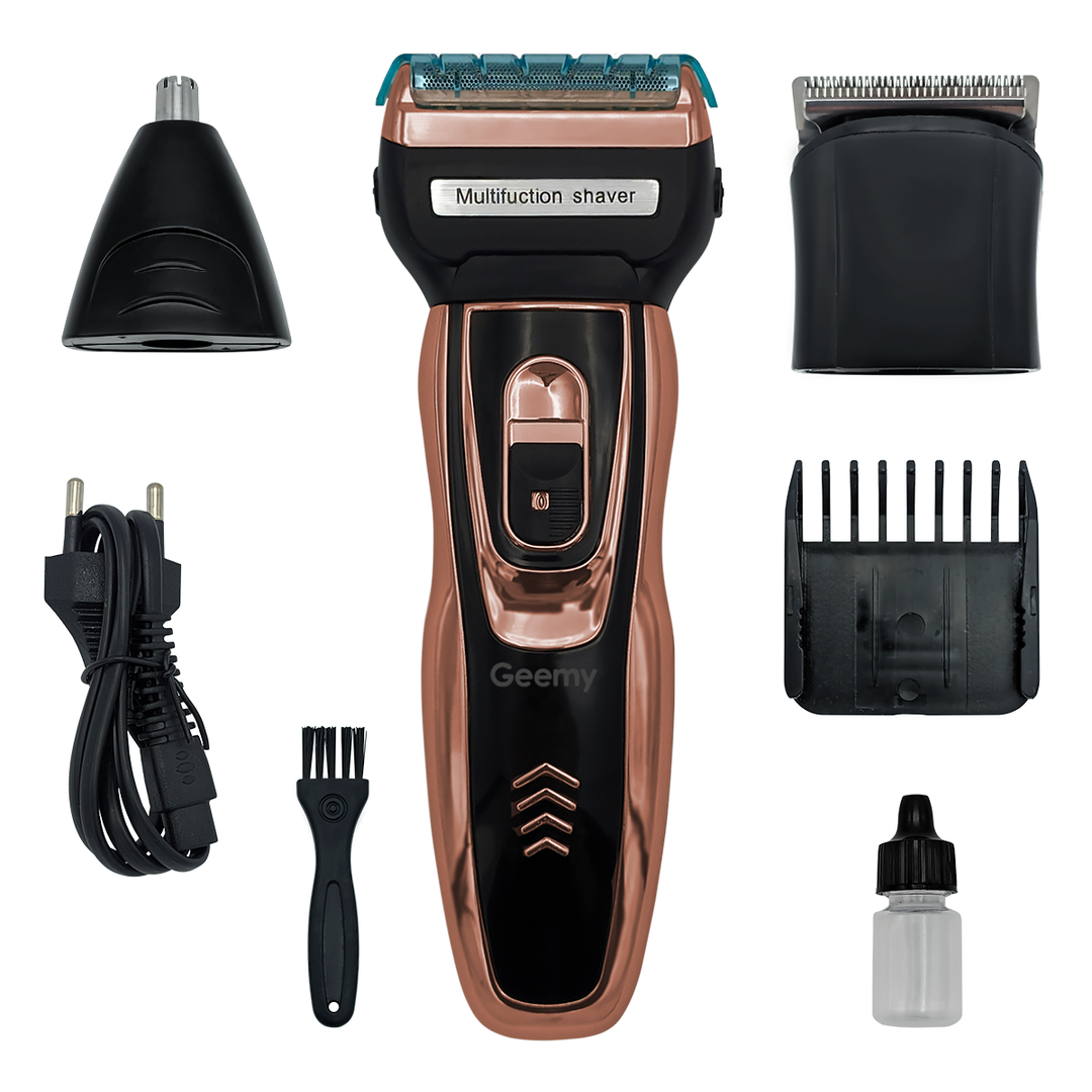 Men's 3-in-1 electric grooming trimmer kit for precise beard, nose & facial hair. Rechargeable & travel friendly.