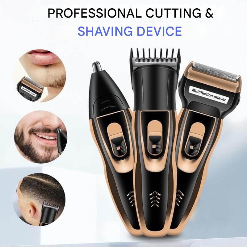 High-precision men's electric grooming trimmer for beard, nose, and facial hair. Rechargeable personal care kit.