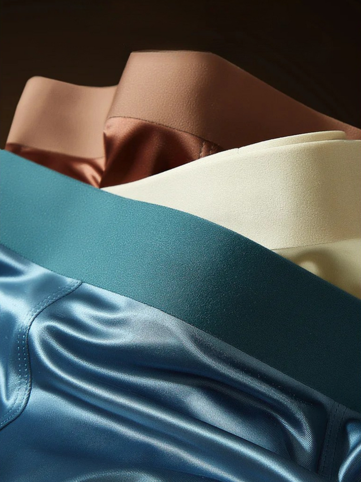 Seamless men's ice silk boxer briefs, 3-pack. Mens fashion underwear offering supreme comfort & breathability.