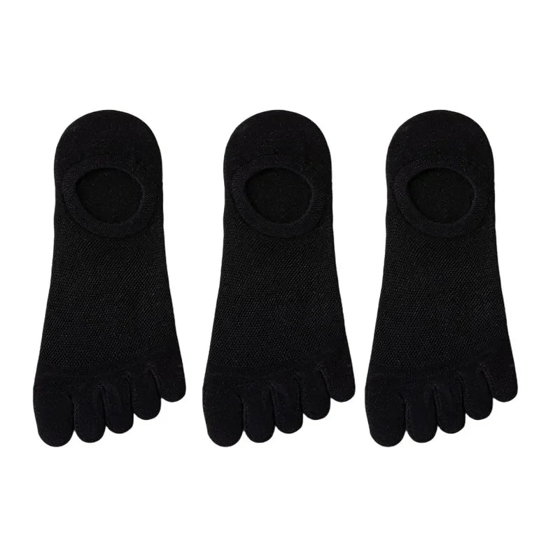 Men's no-show toe socks (3 pairs) for discreet wear, featuring individual toe pockets for comfort.