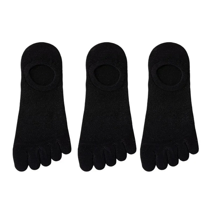 Men's no-show toe socks (3 pairs) for discreet wear, featuring individual toe pockets for comfort.