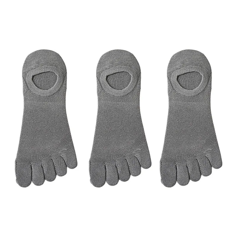 Men's 3-pack no-show toe socks, breathable and comfortable, perfect invisible footwear accessory.