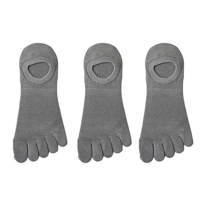 Men's 3-pack no-show toe socks, breathable and comfortable, perfect invisible footwear accessory.