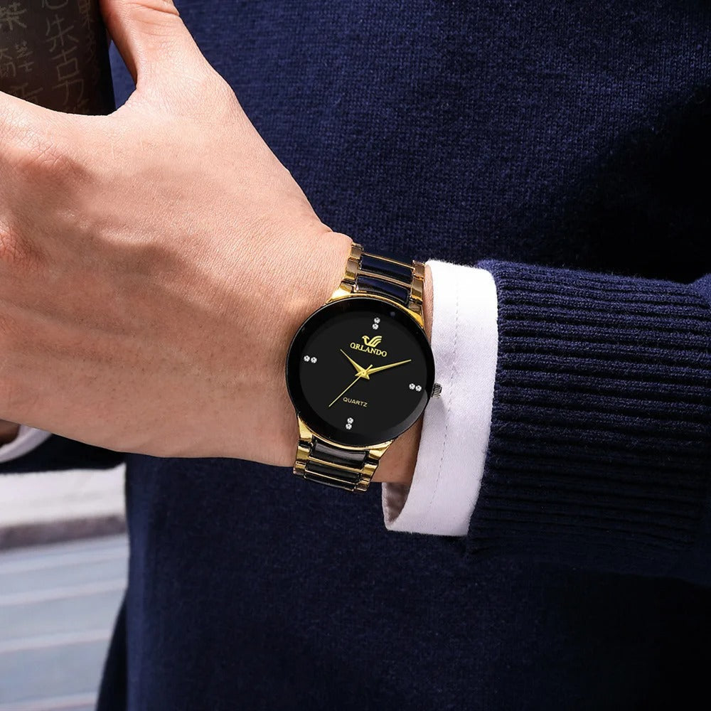 Men's fashion gift set featuring a classic watch, sleek wallet, and aviator sunglasses.