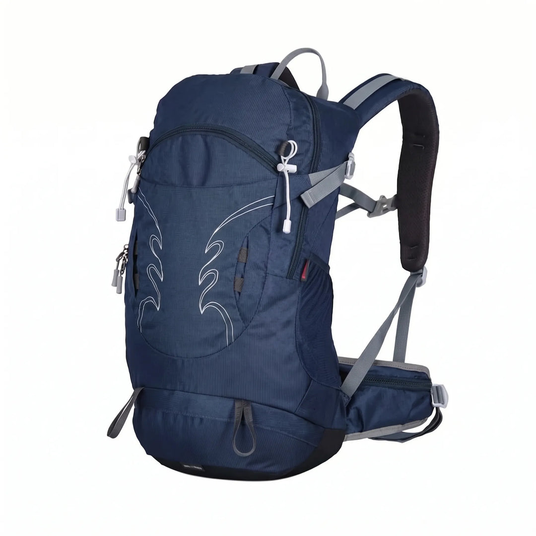 Front view of a men's 7.9 Gallon ventilated hiking backpack, ready for camping & outdoor adventures.
