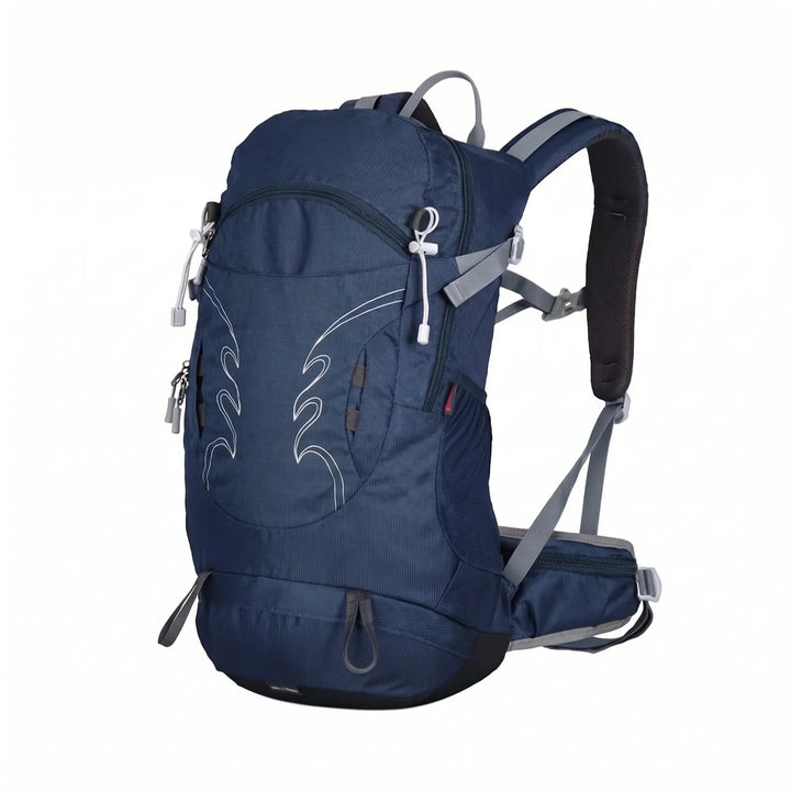 Front view of a men's 7.9 Gallon ventilated hiking backpack, ready for camping & outdoor adventures.
