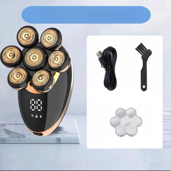 Complete set of men's grooming tools with a 7D floating electric shaver and interchangeable heads