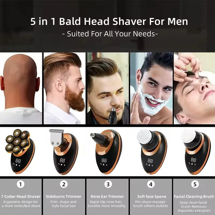 Ergonomic rechargeable 7D floating electric shaver with wet/dry functionality for men's personal care