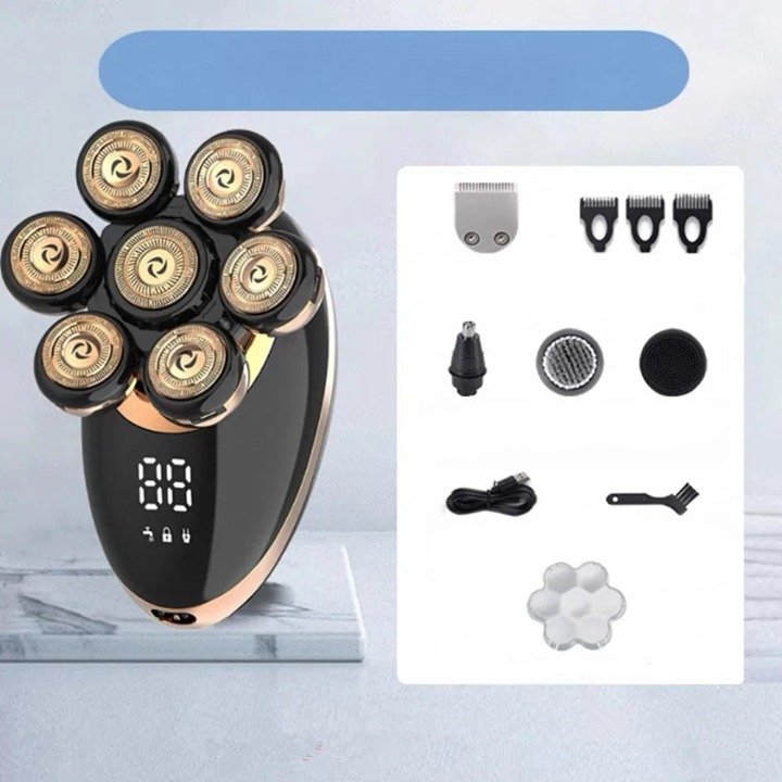 Portable men's 7D floating electric shaver and accessories, ideal for travel and personal grooming