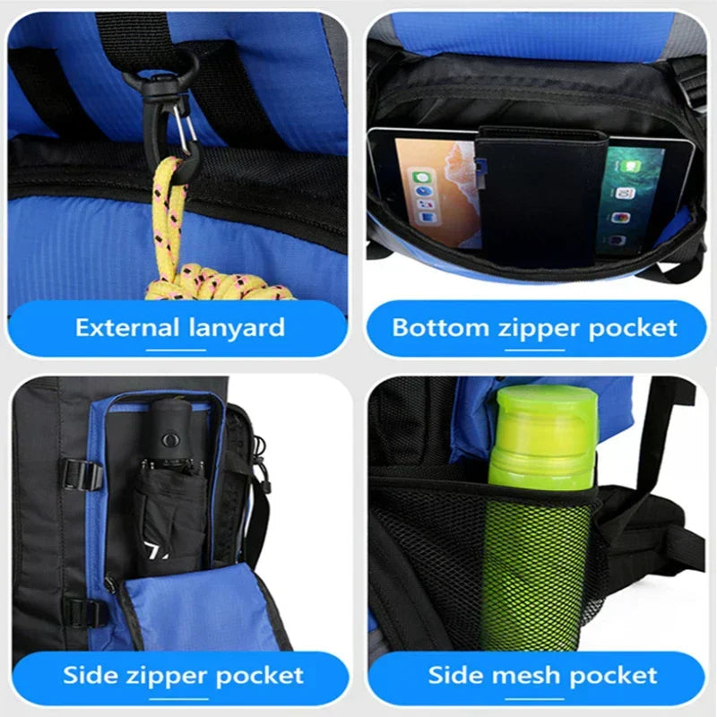 Ergonomic men's 90L multi-compartment hiking backpack, designed for comfort on long treks & expeditions.