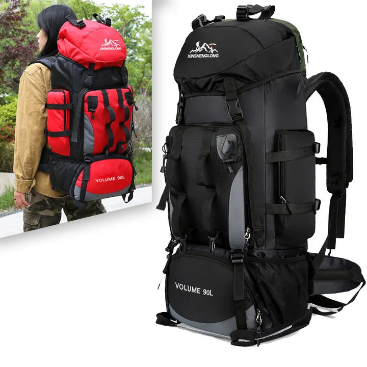 Durable 90L men's hiking backpack, water repellent & large capacity for camping gear & outdoor travel.
