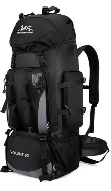 Men's large capacity 90L multi-compartment hiking backpack, ideal for camping gear and outdoor adventures.