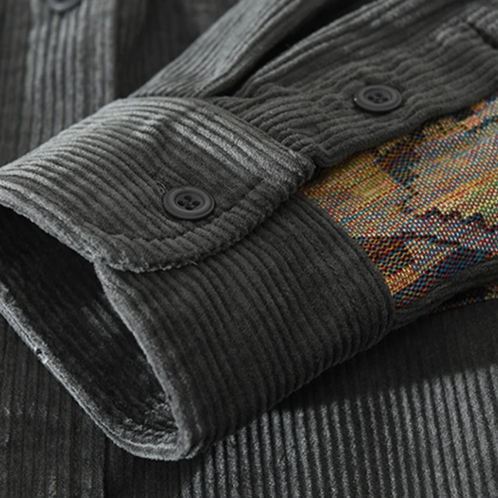 Comfortable men's vintage-style abstract print long sleeve shirt, perfect for casual outings.