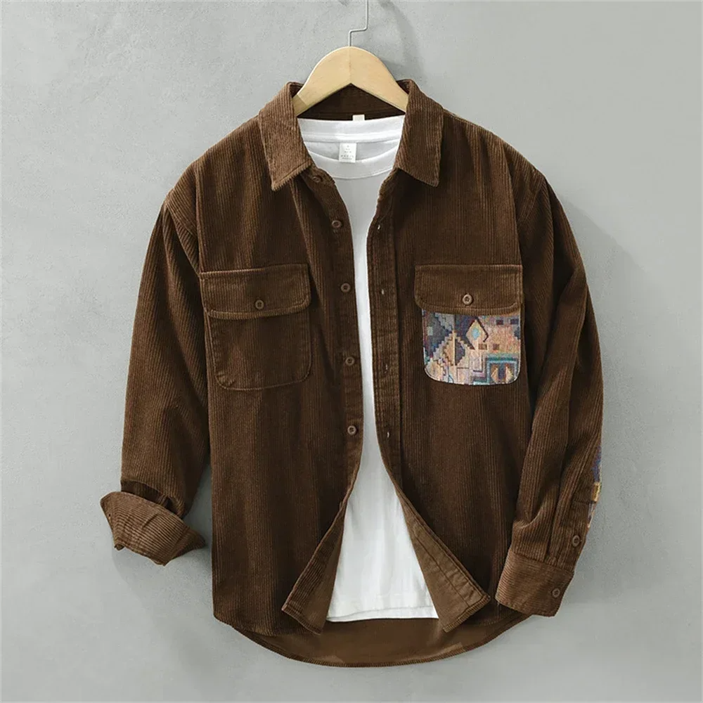 Men's relaxed fit button-up casual shirt with a stylish abstract pattern and long sleeves.