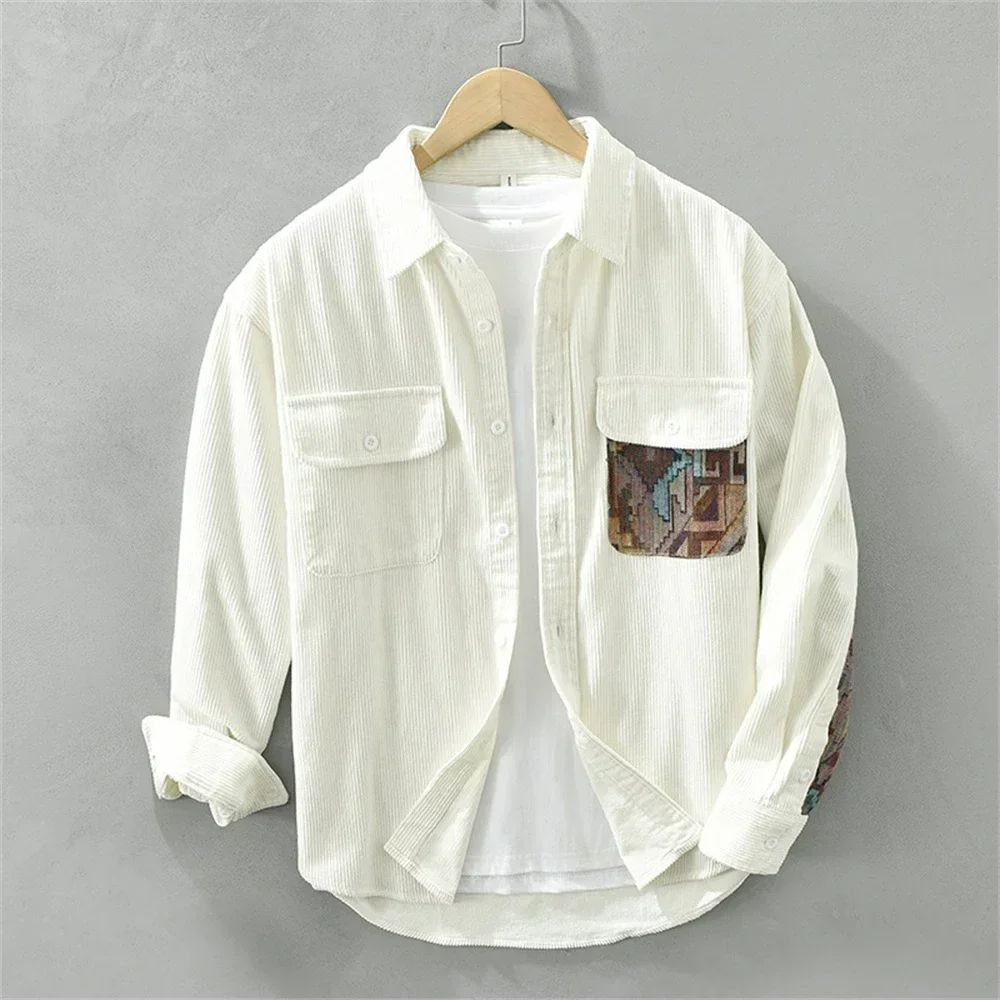 Fashionable men's abstract pattern long sleeve casual shirt. A versatile, trendy vintage-style top.