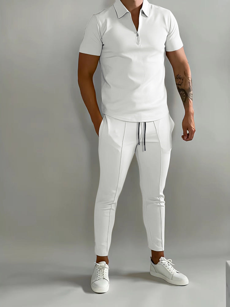 Men's athletic training set, combining comfort & style for active lifestyles, gym, or outdoor sports. Polyester.
