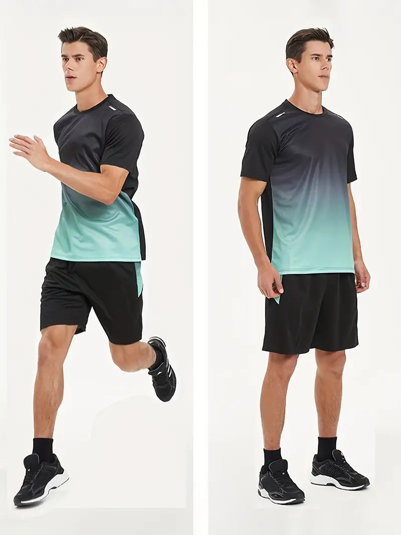 ActiveMax men's 2-piece sports set. Polyester t-shirt & shorts, engineered for performance & comfort in workouts.