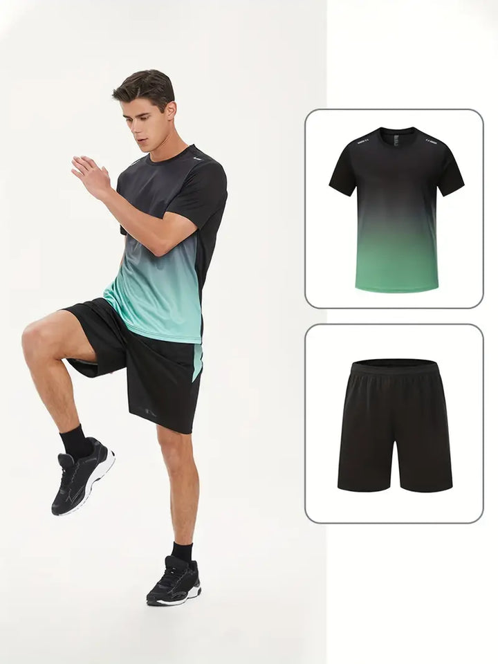 Men's athletic sports set: breathable t-shirt & shorts. Perfect for gym, training, or casual wear. Quick-dry fabric.