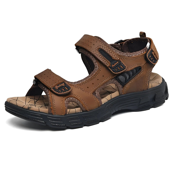 Versatile men's comfort sandals featuring adjustable hook-and-loop straps & stylish contrast stitching.