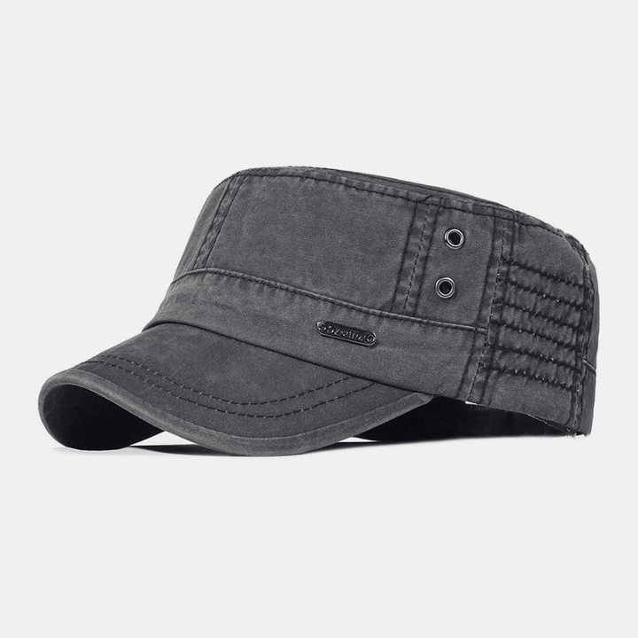 Black men's adjustable military hat, a versatile cotton flat cap for all-season casual & outdoor style.
