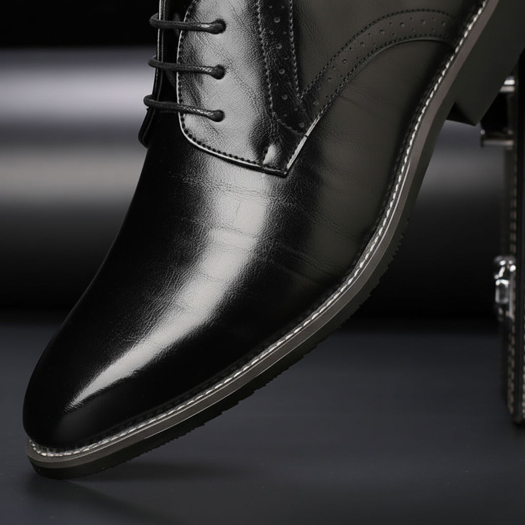 Stylish men's Adrian brown leather lace-up dress shoes, non-slip sole, perfect for fall/winter business attire.