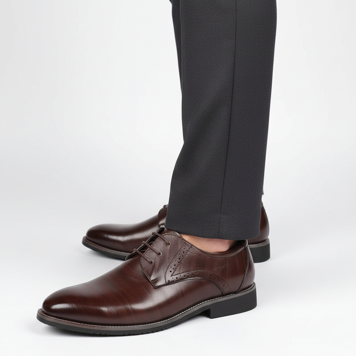 High-quality leather Adrian men's dress shoes, black lace-up, classic style, all-day comfort for business.