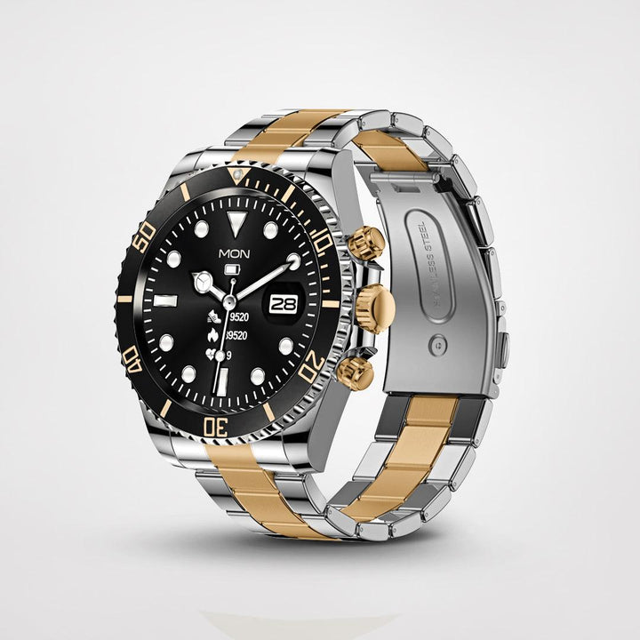 Sleek black men's smartwatch, a bluetooth watch and fitness tracker, perfect for modern mens accessories.
