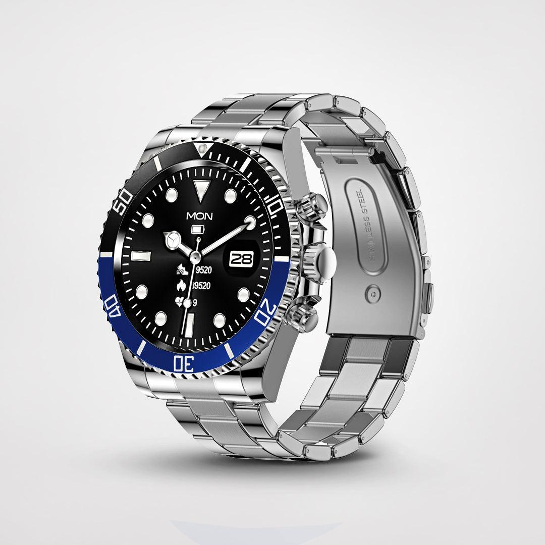 Premium packaging for a men's advanced fitness smartwatch, a gift of wearable tech and health monitoring.