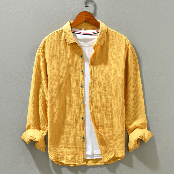 Men's Aegean long sleeve crinkle shirt, relaxed fit, perfect for casual summer wear & everyday style.