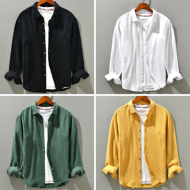 Relaxed fit men's Aegean crinkle shirt, offering effortless comfort for casual wear, ideal for mens fashion.