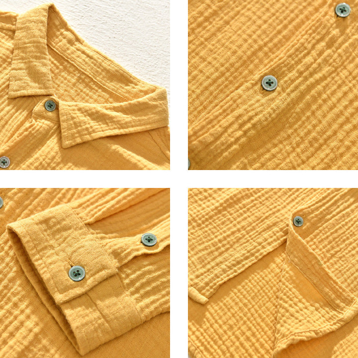 Men's Aegean crinkle shirt, a comfortable, lightweight long sleeve top for casual wear and summer fashion.