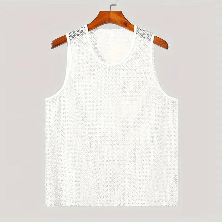 Stylish men's lightweight Aero-Mesh tank top; breathable knit for summer, beachwear, and casual comfort.