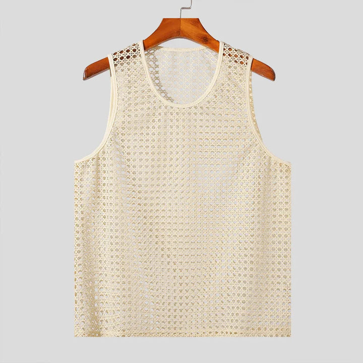 Breathable men's Aero-Mesh knit tank top, comfortable and lightweight, great for summer and casual outings.