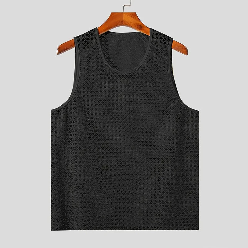 Men's lightweight Aero-Mesh tank top, a breathable knit design for ultimate summer comfort and casual style.