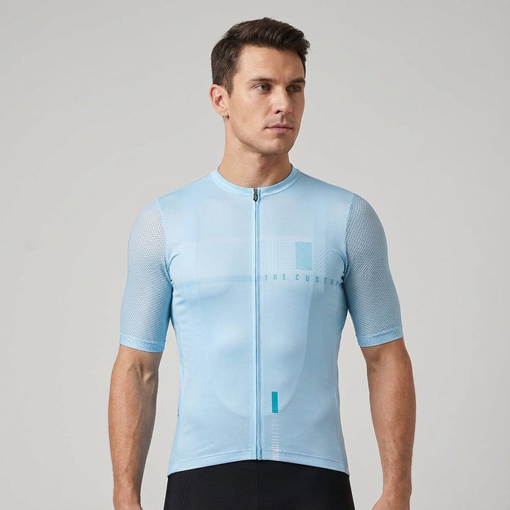Close up of mesh fabric on Men's Aero Short Sleeve Cycling Jersey, Leslie, quick dry material