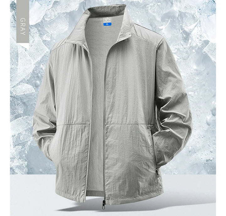 Multi-sport men's jacket for cycling, running, hiking. Lightweight, windproof & sun-protective active outdoor wear.