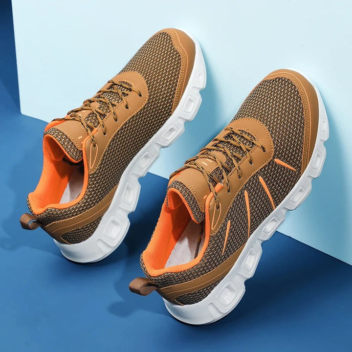 AeroFlex men's running sneakers in gray. Lightweight, flexible, and supportive for any workout.