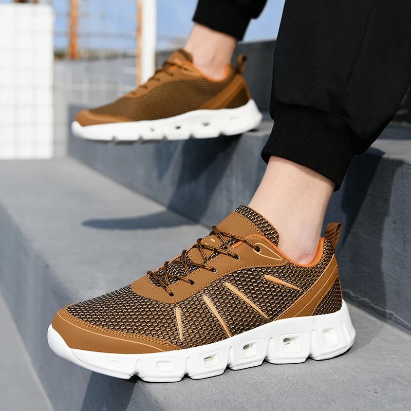 Highly flexible AeroFlex men's running shoes with breathable construction for peak athletic performance.