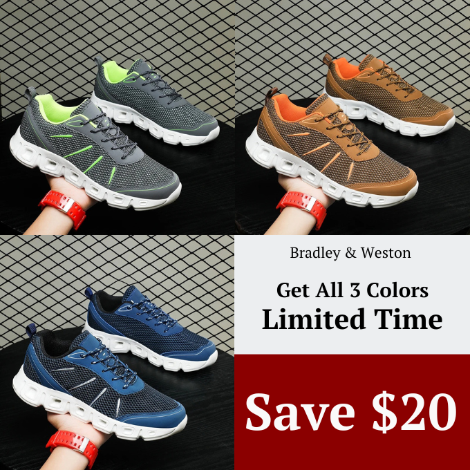 Gray & blue AeroFlex men's running shoes. Lightweight, comfortable, breathable for superior stability.