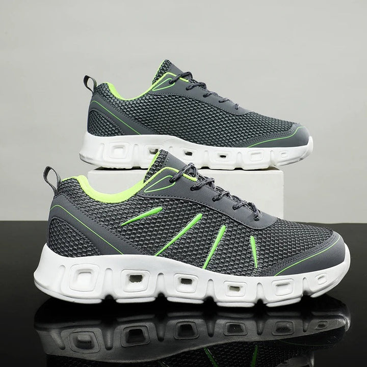 Blue AeroFlex men's running shoes with superior flexibility, comfort & stability for runners.