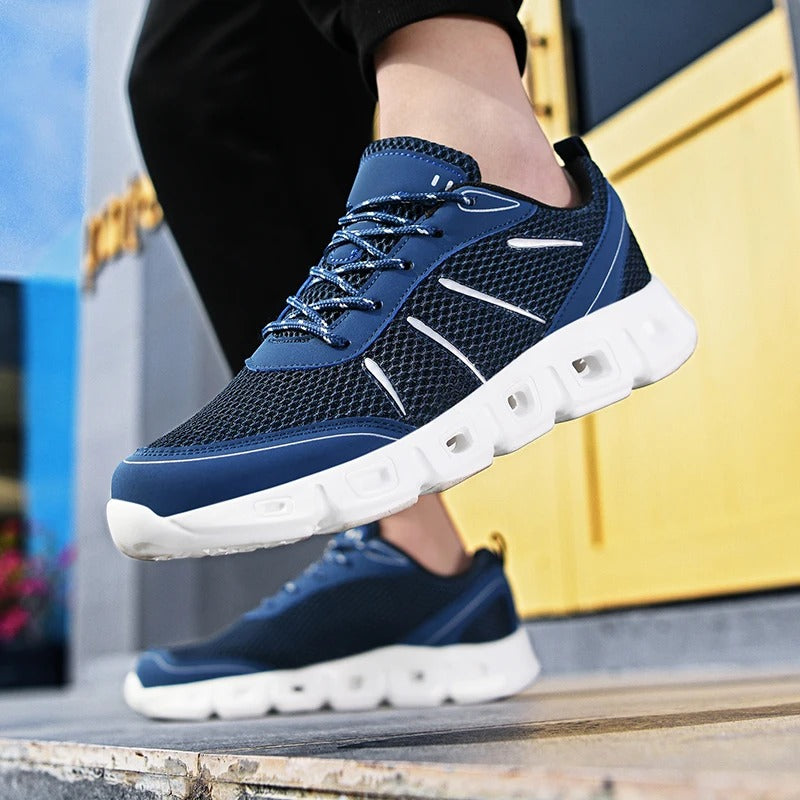 Sand-colored AeroFlex men's running shoes. Perfect for comfortable, stable training & jogging.
