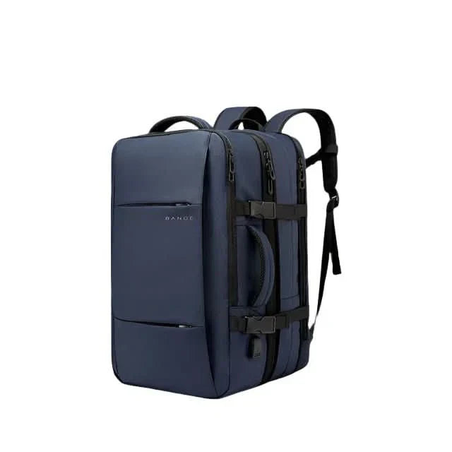 Premium men's business backpack, black, with sturdy zippers & hardware, built for travel.