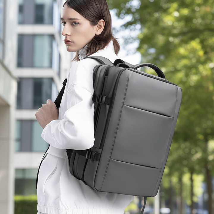 Stylish men's black business backpack. Professional aesthetic design & durable for daily commute.